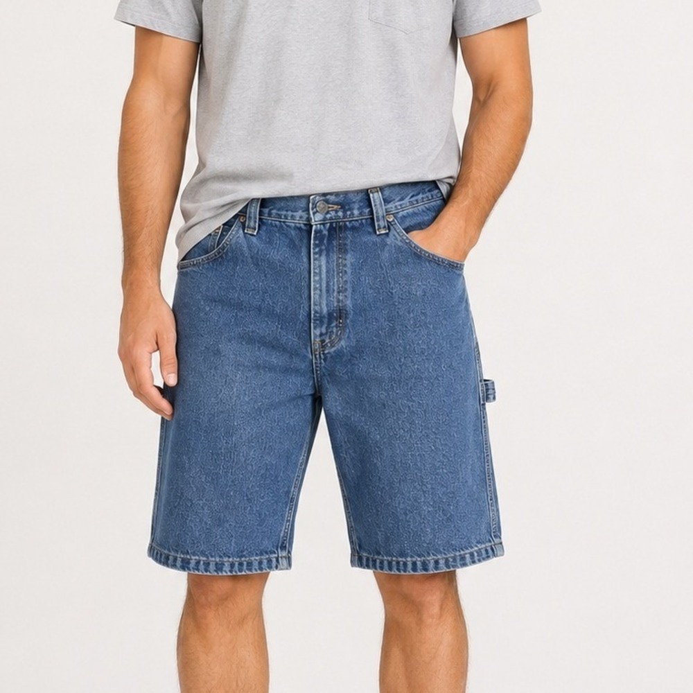 Wrangler Mens Carpenter Denim Shorts Blue Medium Wash Hammer Loop 38
